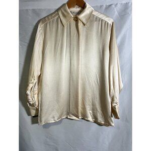 St John Ivory Silk Gold Button Accents Shirt Long Sleeve Blouse Holiday Sz 4 C15